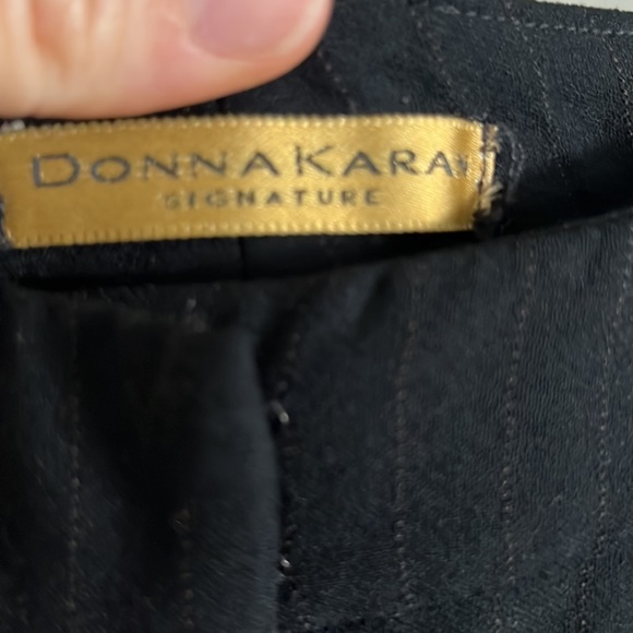 Donna Karan High Rise Slim Wide Leg Wool Blend Black Pinstriped Trousers 4 - Picture 4 of 10